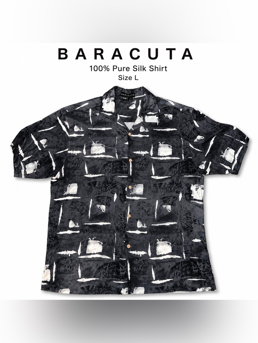 Baracuta 100% Pure Silk Abstract Button Front Shirt Large